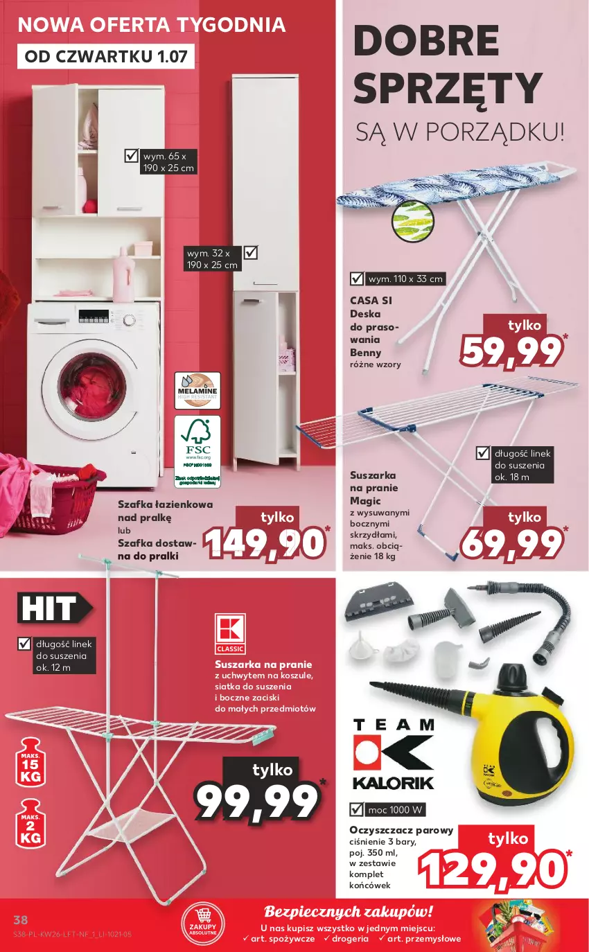 Gazetka promocyjna Kaufland - OFERTA TYGODNIA - ważna 01.07 do 07.07.2021 - strona 38 - produkty: Deska do prasowania, Kosz, Piec, Por, Pralki, Siatka, Suszarka, Suszarka na pranie, Szafka, Szafka łazienkowa