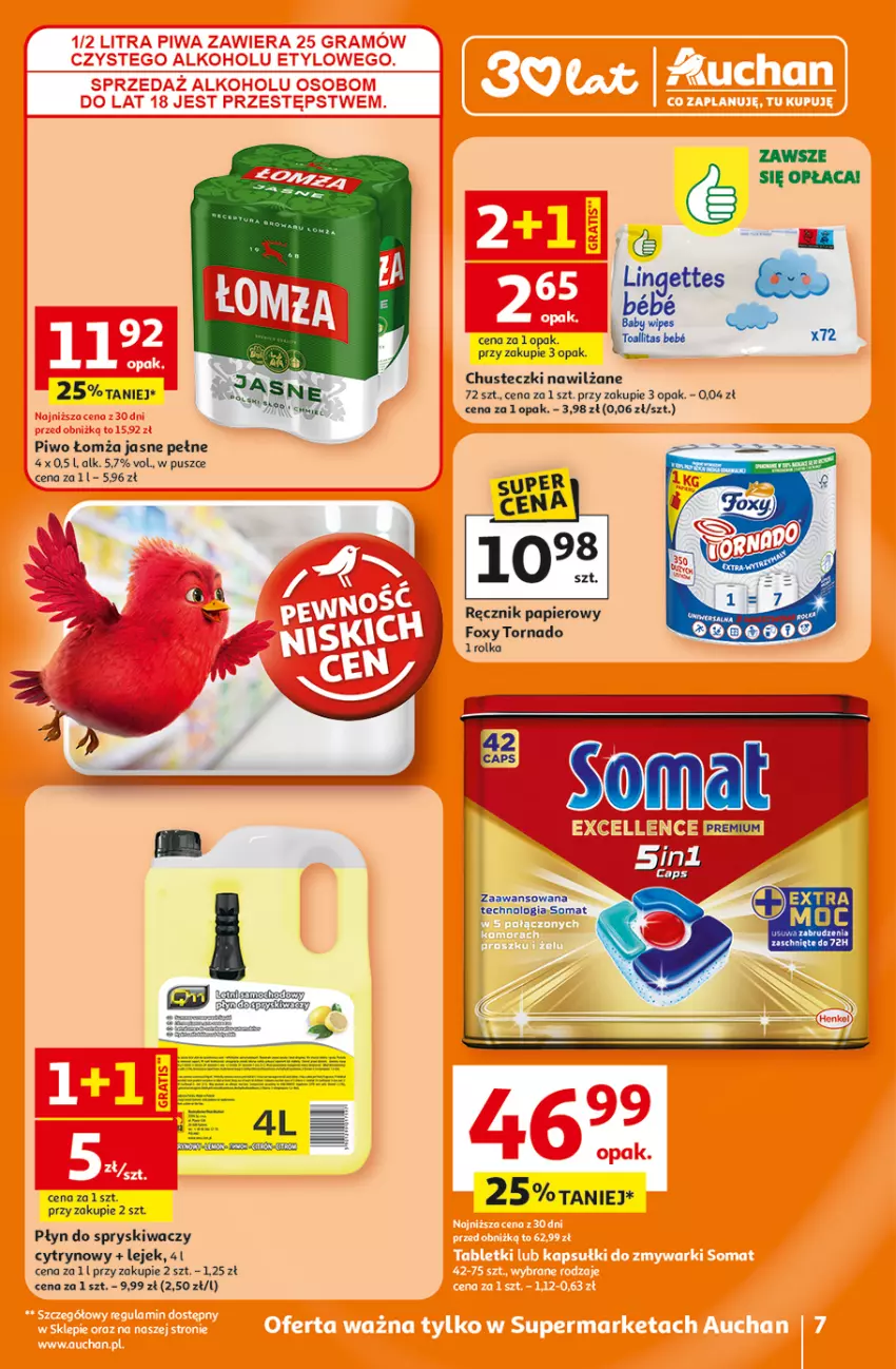 Gazetka promocyjna Auchan - 30 Lat Supermarket - ważna 16.04 do 22.04.2026 - strona 7 - produkty: Chusteczki, Foxy, Piwo, Płyn do spryskiwaczy
