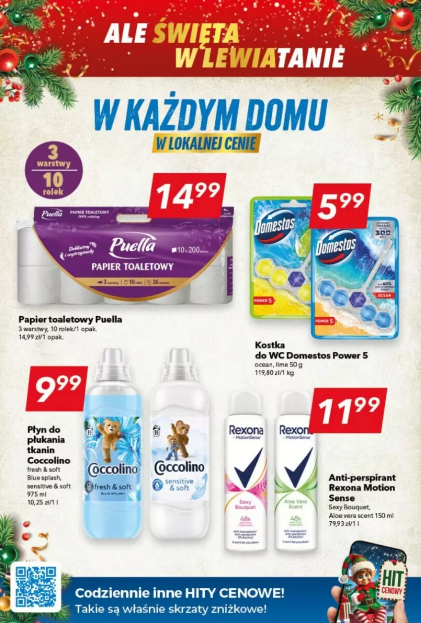 Gazetka promocyjna Lewiatan - ważna 17.12 do 24.12.2024 - strona 6 - produkty: Aloe vera, Coccolino, Domestos, Kostka do wc, Papier, Papier toaletowy, Płyn do płukania, Rexona, Skrzat