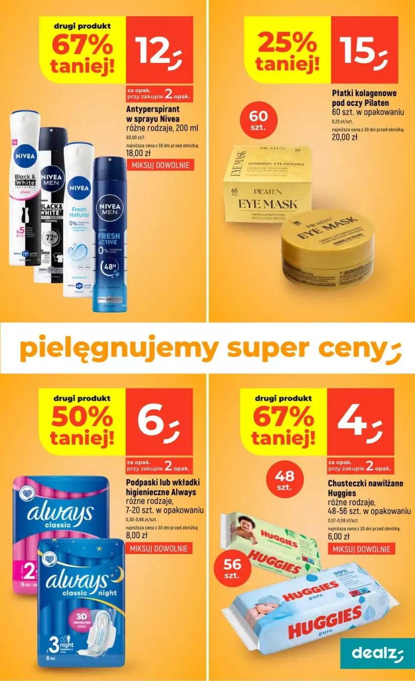 Gazetka promocyjna Dealz - NOWA GAZETKA - ważna 14.05 do 20.05.2026 - strona 51 - produkty: Always, Antyperspirant, Chusteczki, Chusteczki nawilzane, Huggies, Kolagen, Nivea, Podpaski, Wkładki