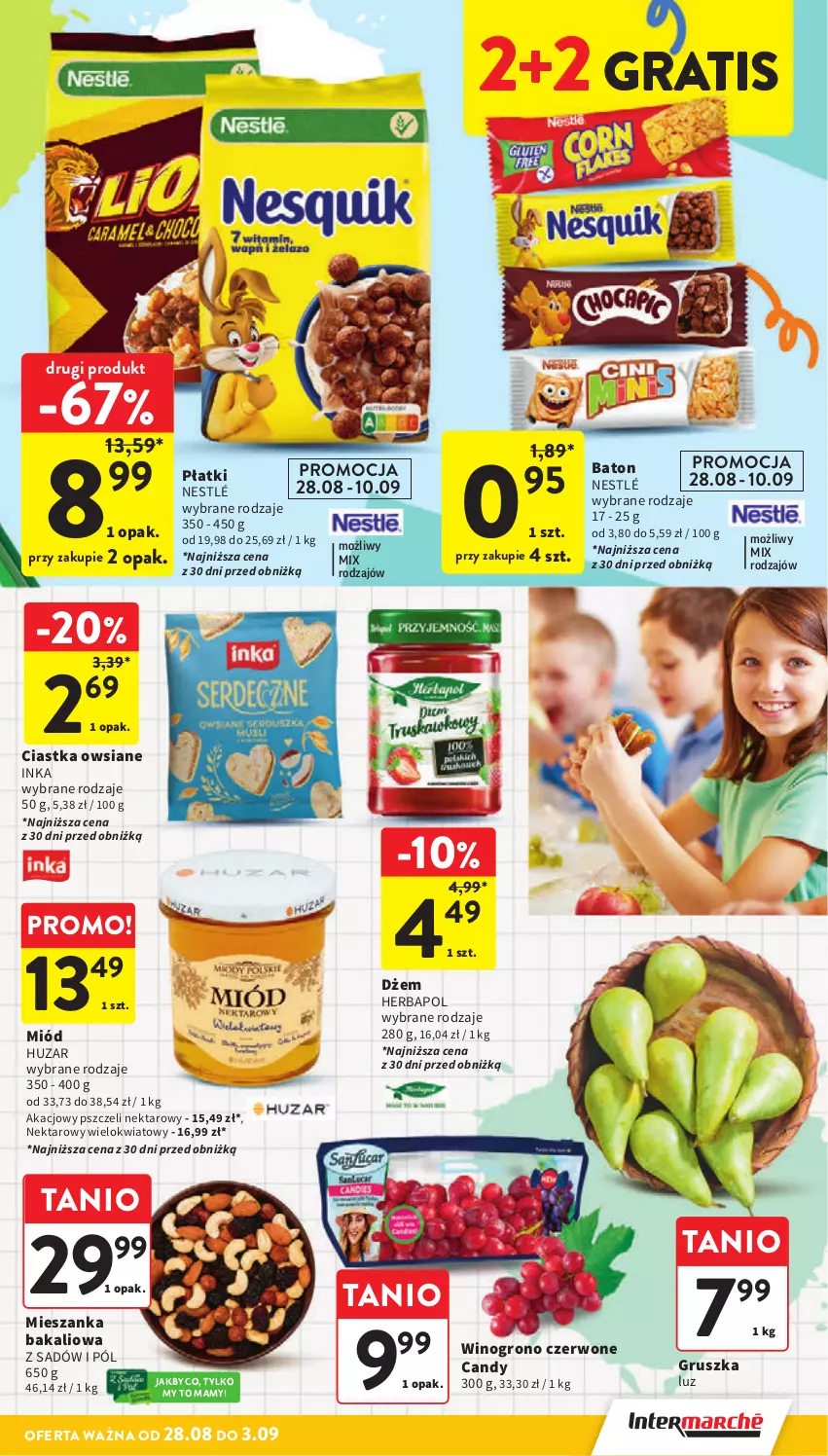 Gazetka promocyjna Intermarche - Gazetka promocyjna - ważna 28.08 do 03.09.2025 - strona 11 - produkty: Baton, Candy, Ciastka, Ciastka owsiane, Dżem, Gra, Herbapol, Inka, Mieszanka bakaliowa, Miód, Nektar, Nestlé, Wino