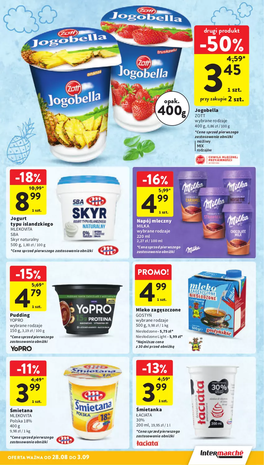 Gazetka promocyjna Intermarche - Gazetka promocyjna - ważna 28.08 do 03.09.2025 - strona 25 - produkty: Bell, Bella, Isla, Jogobella, Jogurt, Milka, Mleko, Mleko zagęszczone, Mlekovita, Napój, Napój mleczny, Pudding, Zott