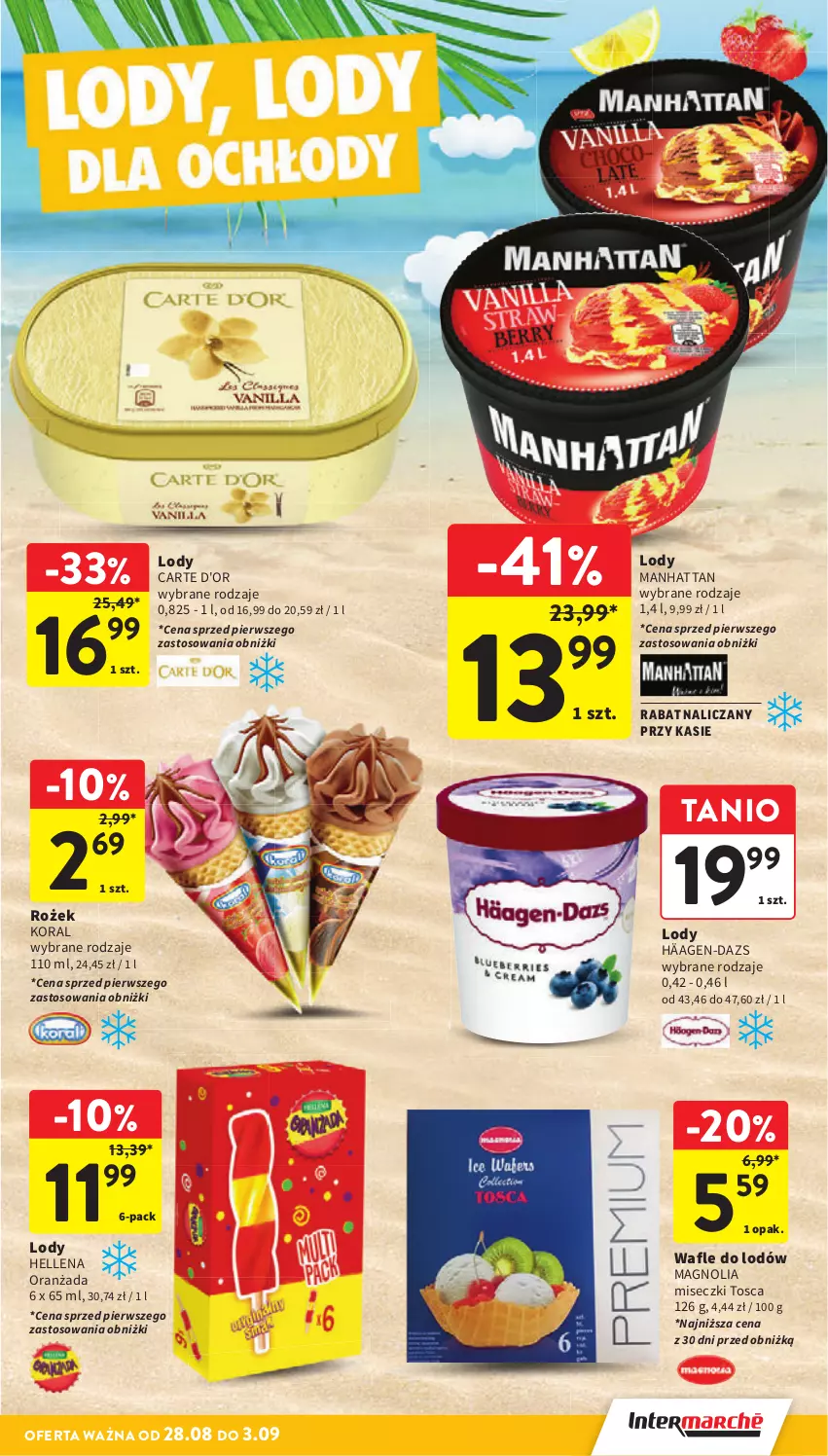 Gazetka promocyjna Intermarche - Gazetka promocyjna - ważna 28.08 do 03.09.2025 - strona 27 - produkty: Carte d'Or, Hellena, Lody, Oranżada, Wafle, Wafle do lodów