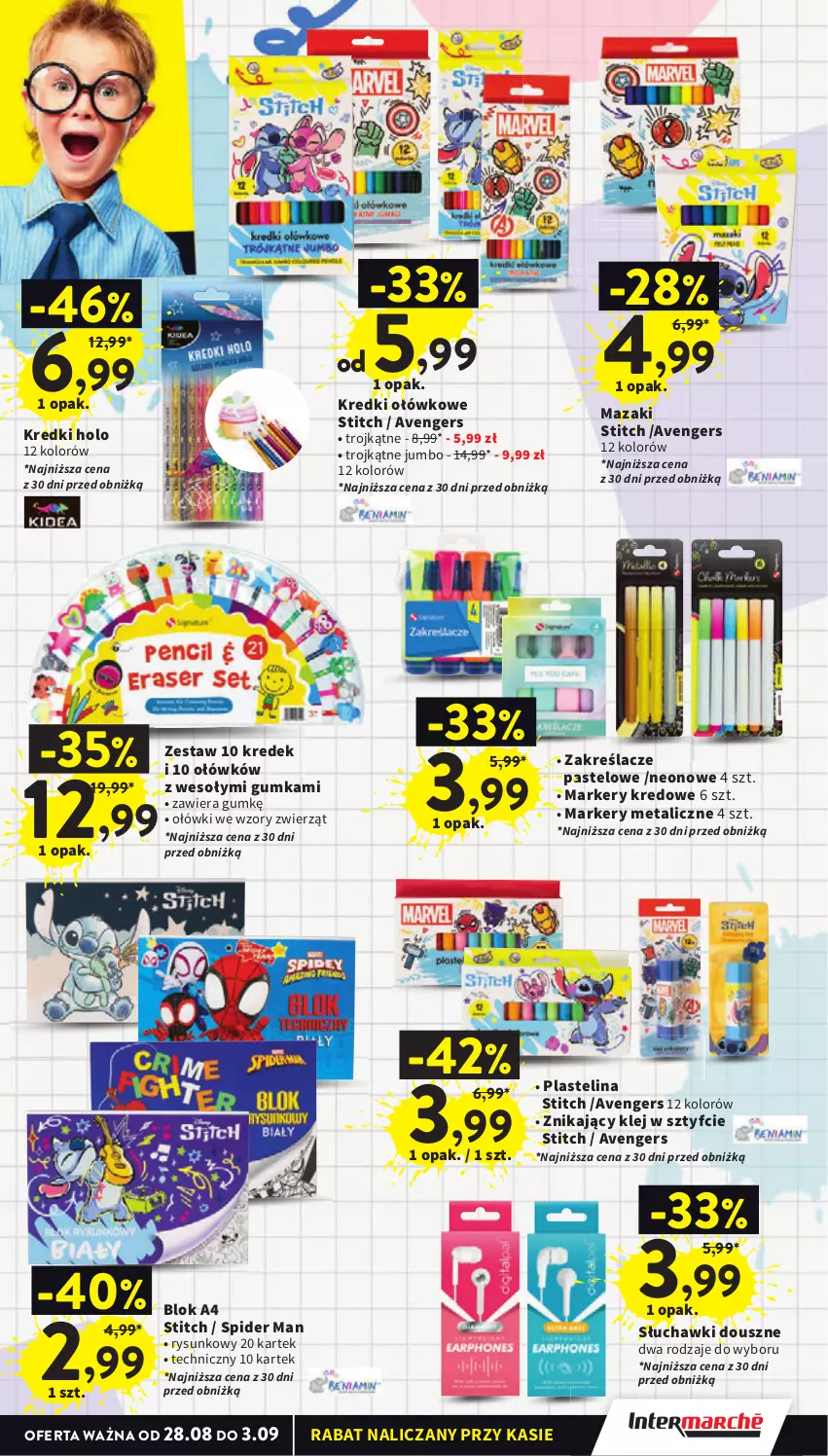 Gazetka promocyjna Intermarche - Gazetka promocyjna - ważna 28.08 do 03.09.2025 - strona 3 - produkty: Avengers, Klej, Marker, Plastelina, Słuchawki