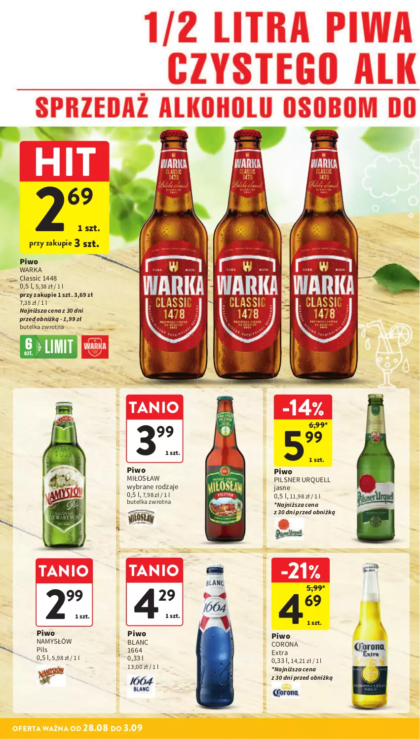Gazetka promocyjna Intermarche - Gazetka promocyjna - ważna 28.08 do 03.09.2025 - strona 38 - produkty: Corona Extra, Namysłów, Pilsner Urquell, Piwo, Warka