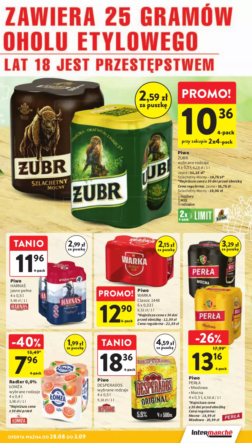 Gazetka promocyjna Intermarche - Gazetka promocyjna - ważna 28.08 do 03.09.2025 - strona 39 - produkty: Desperados, Harnaś, Perła, Piwo, Radler, Warka