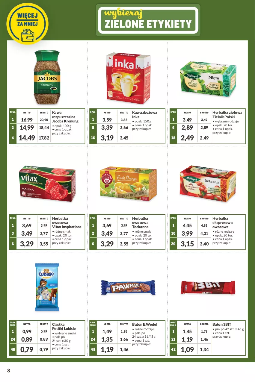 Gazetka promocyjna Makro - [Oferta promocyjna] Kupuj więcej płać mniej - ważna 05.04 do 16.05.2022 - strona 8 - produkty: Baton, Ciastka, Inka, Jacobs, Jacobs Krönung, Kawa, Kawa rozpuszczalna, Kawa zbożowa, Lubisie, Teekanne, Vitax