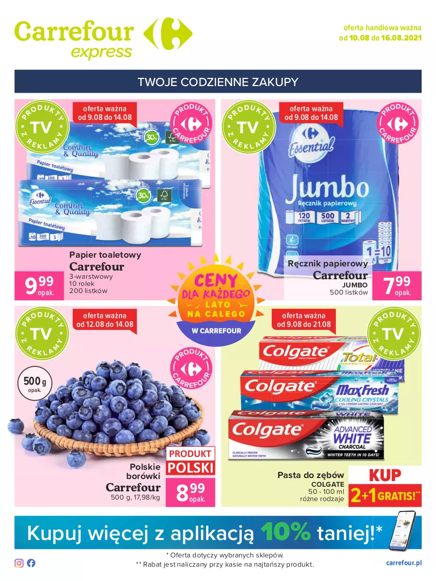 Gazetka promocyjna Carrefour - Gazetka Express - ważna 09.08 do 16.08.2021 - strona 1 - produkty: Colgate, Gra, LG, Papier, Papier toaletowy, Pasta do zębów, Ręcznik