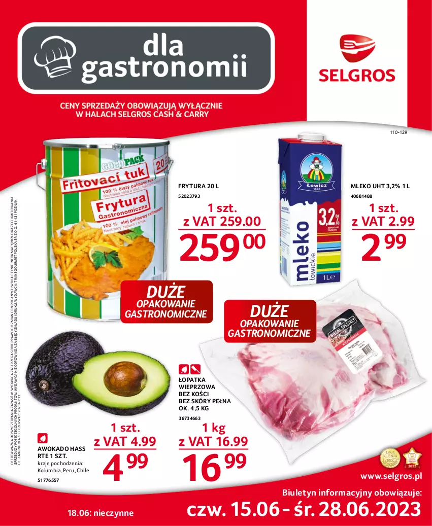 Gazetka promocyjna Selgros - Oferta gastronomiczna - ważna 15.06 do 28.06.2023 - strona 1 - produkty: Fa, LG, Mleko, Tran