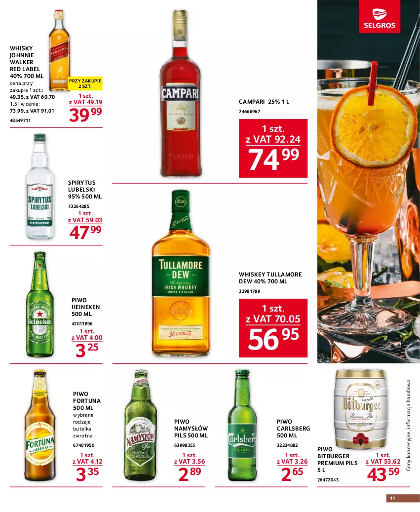 Gazetka promocyjna Selgros - Oferta gastronomiczna - ważna 15.06 do 28.06.2023 - strona 11 - produkty: Burger, Carlsberg, Fortuna, Heineken, Johnnie Walker, Namysłów, Piwo, Tullamore Dew, Whiskey, Whisky