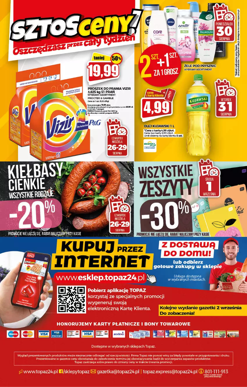 Gazetka promocyjna Topaz - Gazetka - ważna 26.08 do 01.09.2021 - strona 20 - produkty: Olej, Proszek do prania, Vizir, Waga