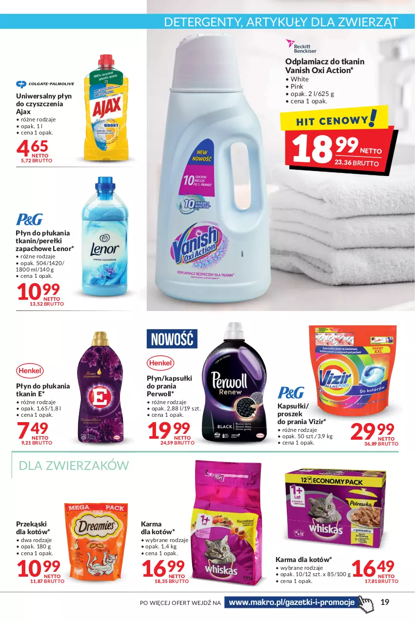 Gazetka promocyjna Makro - [Oferta promocyjna] Artykuły spożywcze i przemysłowe - ważna 26.07 do 08.08.2022 - strona 19 - produkty: Ajax, Kapsułki do prania, Lenor, Odplamiacz, Perełki zapachowe, Perwoll, Płyn do płukania, Proszek do prania, Vanish, Vizir