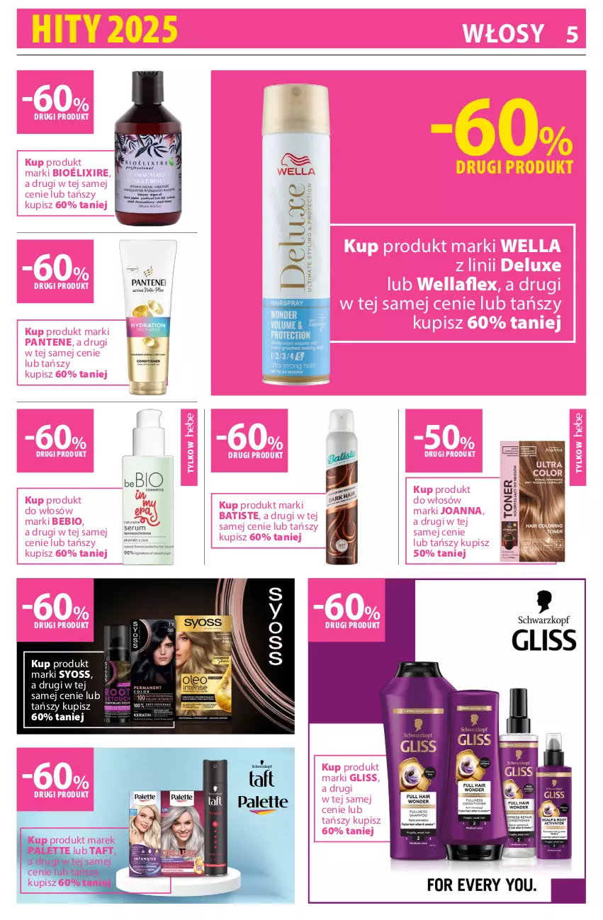 Gazetka promocyjna Hebe - Gazetka - ważna 02.01 do 15.01.2026 - strona 5 - produkty: Batiste, Joanna, Palette, Pantene, Syoss, Taft, Wella, Wellaflex