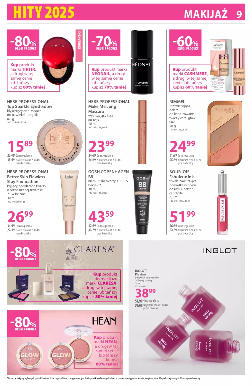 Gazetka promocyjna Hebe - Gazetka - ważna 02.01 do 15.01.2026 - strona 9 - produkty: Bourjois, Candy, Cień, Fa, Foundation, Gosh, Krem bb, Makijaż, NeoNail, Odżywka, Paleta, Podkład, Podkład do twarzy, Top, Tusz