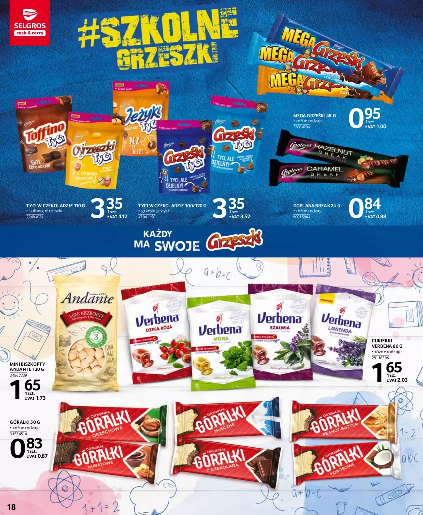 Gazetka promocyjna Selgros - Katalog Szkoła - ważna 05.08 do 18.08.2021 - strona 18 - produkty: Biszkopty, Cukier, Cukierki, Goplana, Góralki, Grześki, Jeżyki, LANA