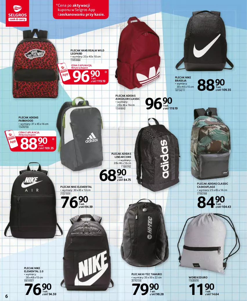 Gazetka promocyjna Selgros - Katalog Szkoła - ważna 05.08 do 18.08.2021 - strona 6 - produkty: Adidas, Hi-Tec, LG, Nike, Plecak