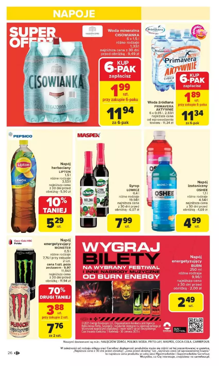 Gazetka promocyjna Carrefour - ważna 22.04 do 27.04.2025 - strona 21 - produkty: Coca-Cola, Fa, LANA, Lipton, Napój, Oshee, Pepsi, Prima, Primavera, Woda