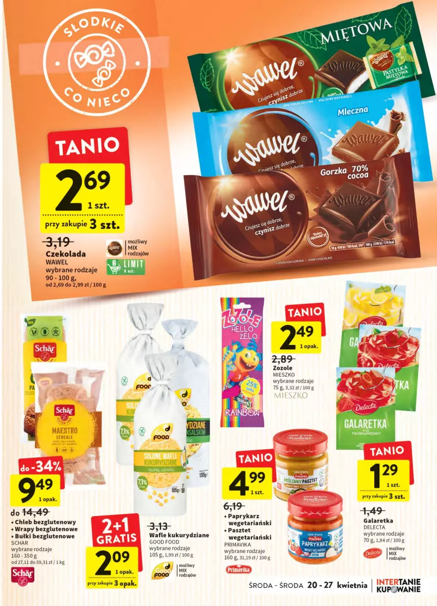 Gazetka promocyjna Intermarche - ważna 20.04 do 27.04.2022 - strona 21 - produkty: Chleb, Chleb bezglutenowy, Czekolada, Delecta, Gala, Galaretka, Papryka, Paprykarz, Pasztet, Prima, Primavika, Wafle, Wawel