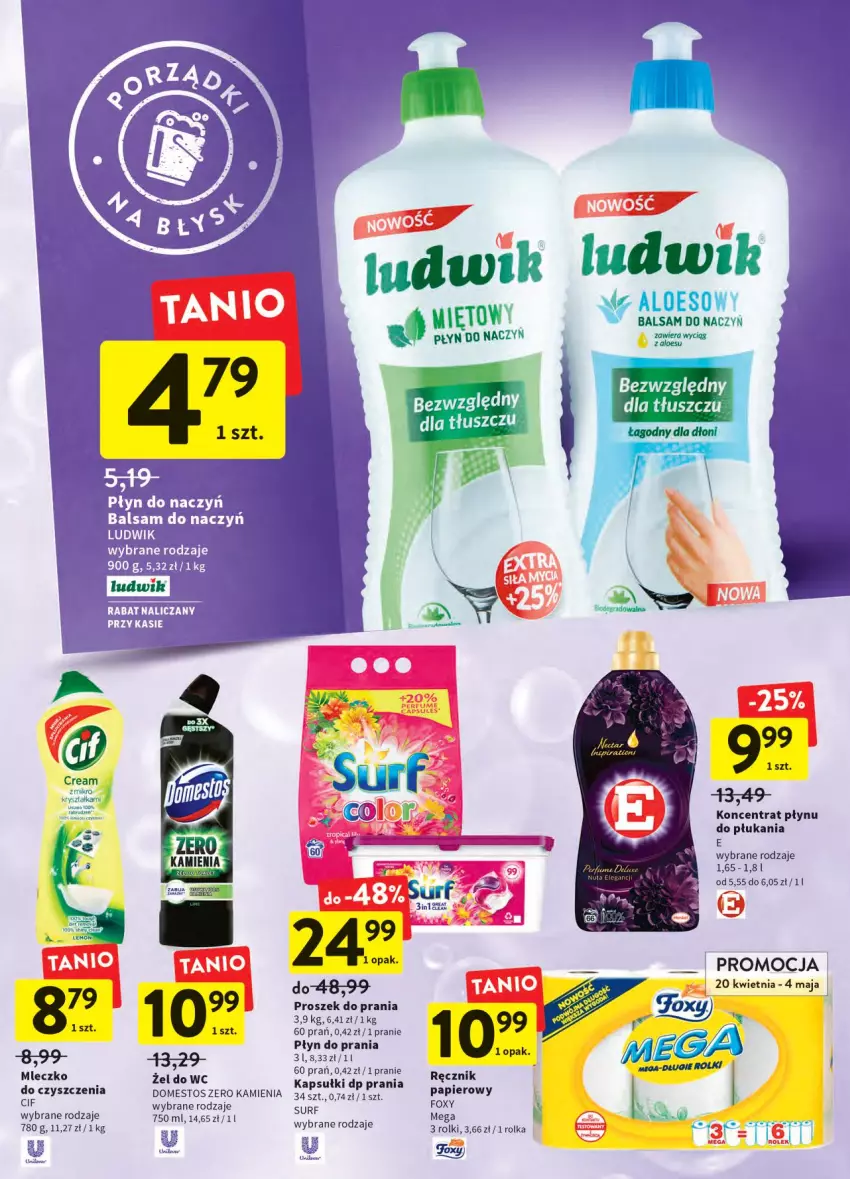 Gazetka promocyjna Intermarche - ważna 20.04 do 27.04.2022 - strona 30 - produkty: Cif, Domestos, Foxy, Ludwik, Mleczko, Płyn do prania, Proszek do prania, Ręcznik, Rolki, Surf