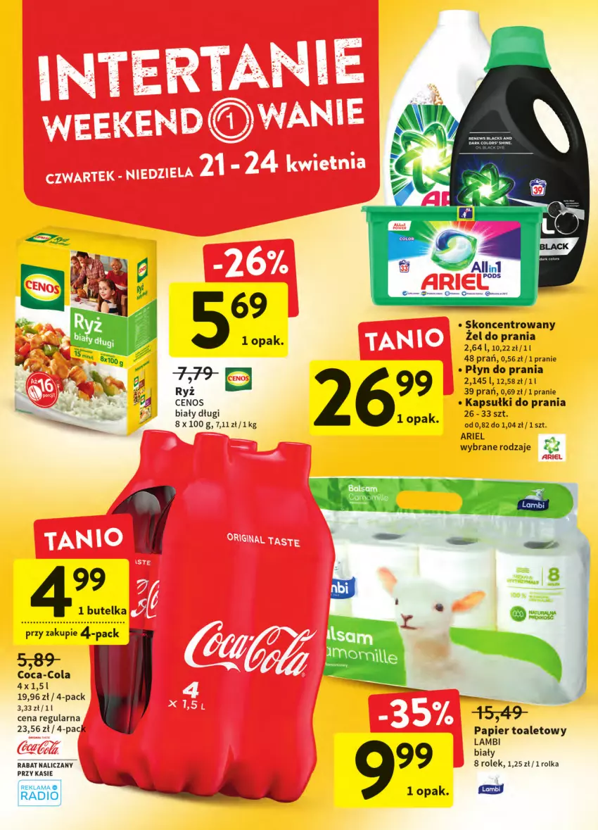 Gazetka promocyjna Intermarche - ważna 20.04 do 27.04.2022 - strona 6 - produkty: Ariel, Cenos, Coca-Cola, Kapsułki do prania, Lack, Papier, Papier toaletowy, Płyn do prania, Ryż