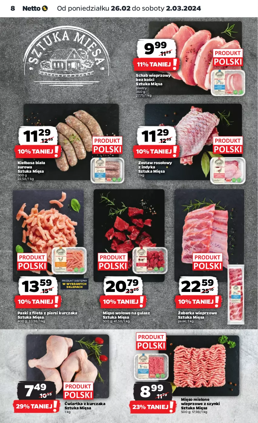 Gazetka promocyjna Netto - Artykuły spożywcze - ważna 26.02 do 02.03.2024 - strona 8 - produkty: Kiełbasa, Kiełbasa biała, Kurczak, Mięso, Mięso mielone, Mięso wołowe, Schab wieprzowy