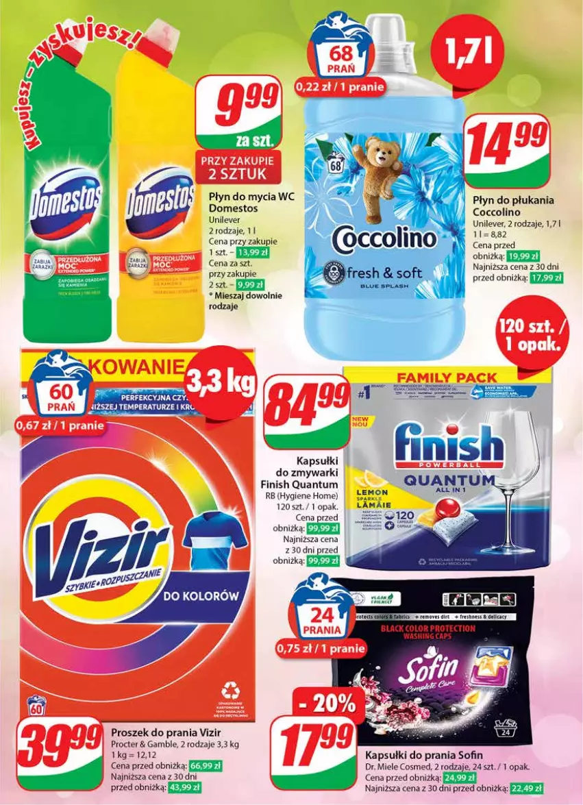 Gazetka promocyjna Dino - Gazetka 27 / 2024 - ważna 03.07 do 09.07.2024 - strona 67 - produkty: Coccolino, Dell, Domestos, Finish, Kapsułki do prania, Płyn do mycia, Płyn do płukania, Proszek do prania, Vizir, Zmywarki