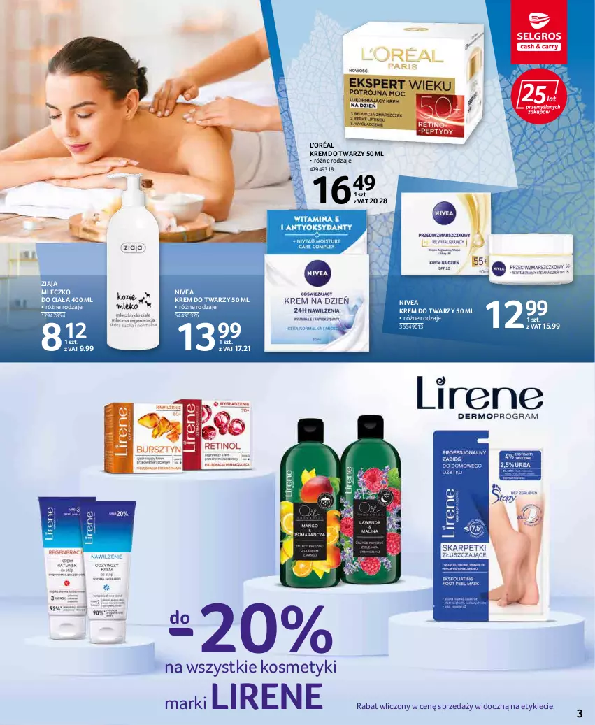 Gazetka promocyjna Selgros - Katalog Uroda - ważna 19.04 do 04.05.2022 - strona 3 - produkty: Krem do twarzy, L’Oréal, Lirene, Mleczko, Mleczko do ciała, Nivea, Ziaja