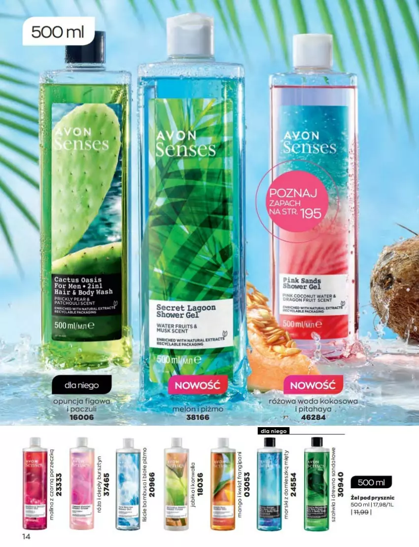 Gazetka promocyjna Avon - Katalog Avon 8/2022 kampania sierpień - ważna 01.08 do 31.08.2022 - strona 14 - produkty: Bursztyn, Kokos, Mango, Mus, Pitahaya, Por, Róża, Rum, Sandał, Woda