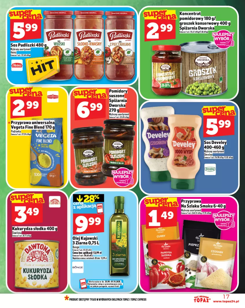 Gazetka promocyjna Topaz - Gazetka - ważna 25.09 do 01.10.2025 - strona 17 - produkty: Dawtona, Kukurydza, Podravka, Pomidory, Top, Vegeta