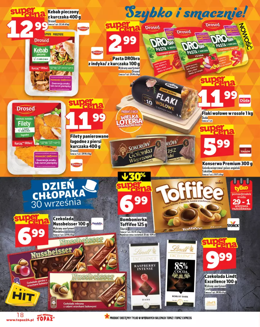 Gazetka promocyjna Topaz - Gazetka - ważna 25.09 do 01.10.2025 - strona 18 - produkty: Czekolada, Kurczak, Sok, Sokołów, Top