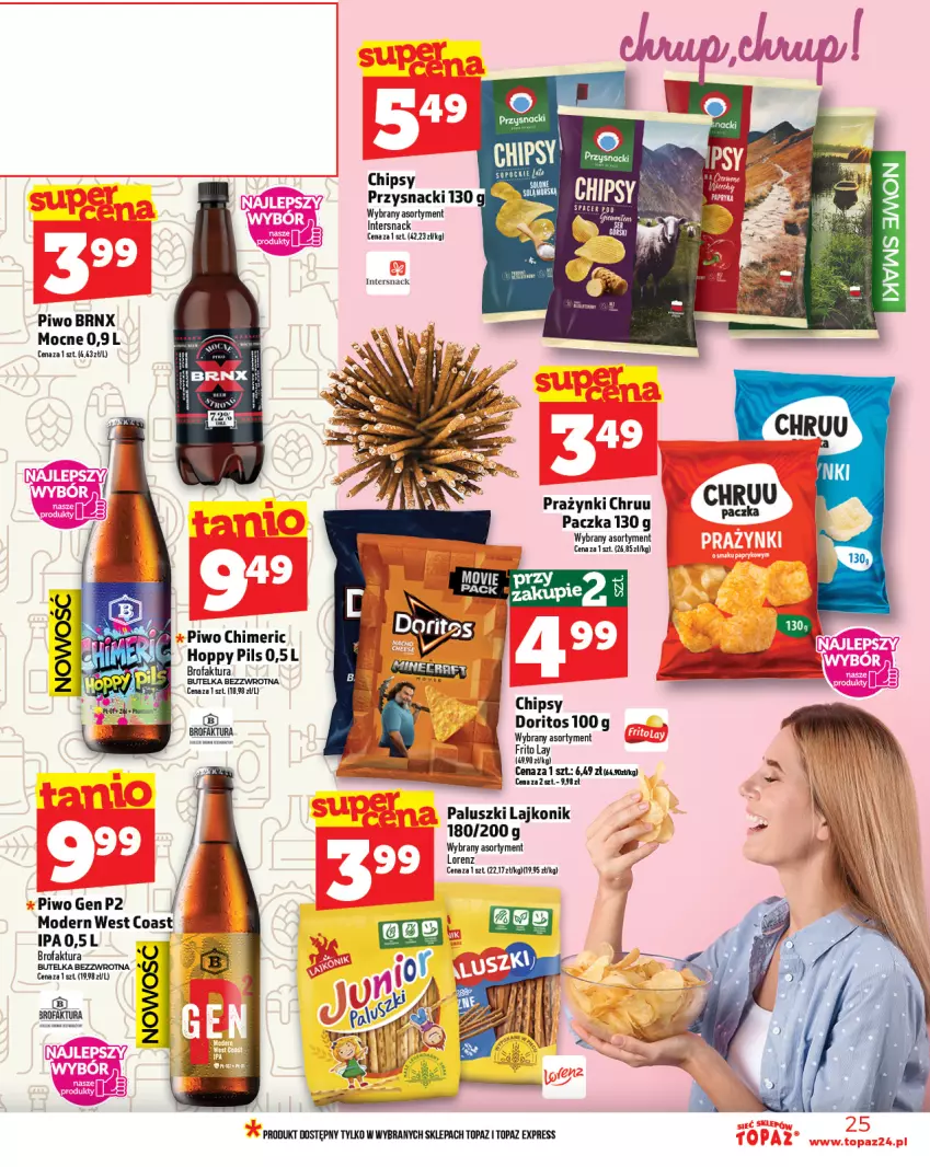 Gazetka promocyjna Topaz - Gazetka - ważna 25.09 do 01.10.2025 - strona 25 - produkty: Chipsy, Fa, Lajkonik, Lorenz, Piwo, Przysnacki, Top