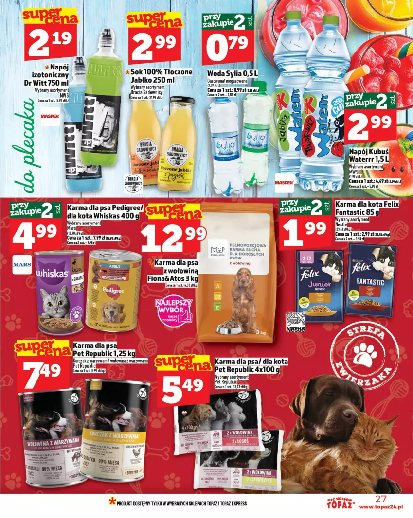 Gazetka promocyjna Topaz - Gazetka - ważna 25.09 do 01.10.2025 - strona 27 - produkty: Fa, Fanta, Felix, Mars, Napój, Pedigree, Por, Sok, Top, Warzywa, Whiskas, Wołowina