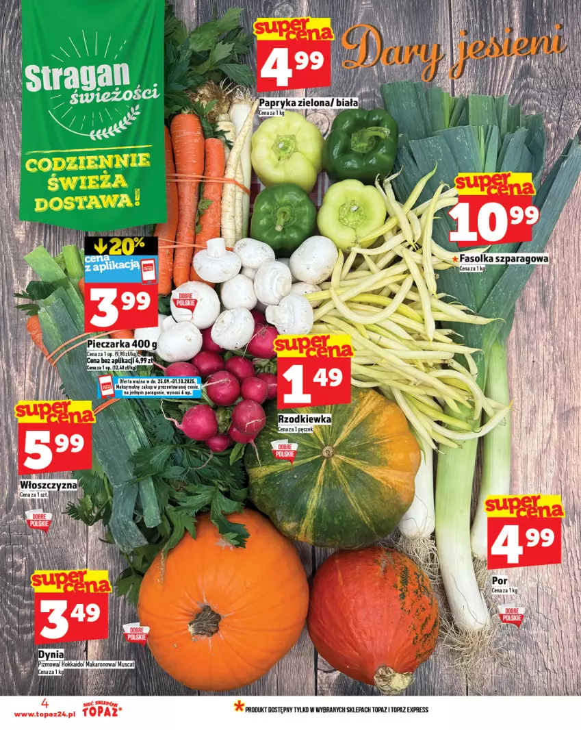 Gazetka promocyjna Topaz - Gazetka - ważna 25.09 do 01.10.2025 - strona 4 - produkty: Piec, Pieczarka, Rzodkiewka, Top