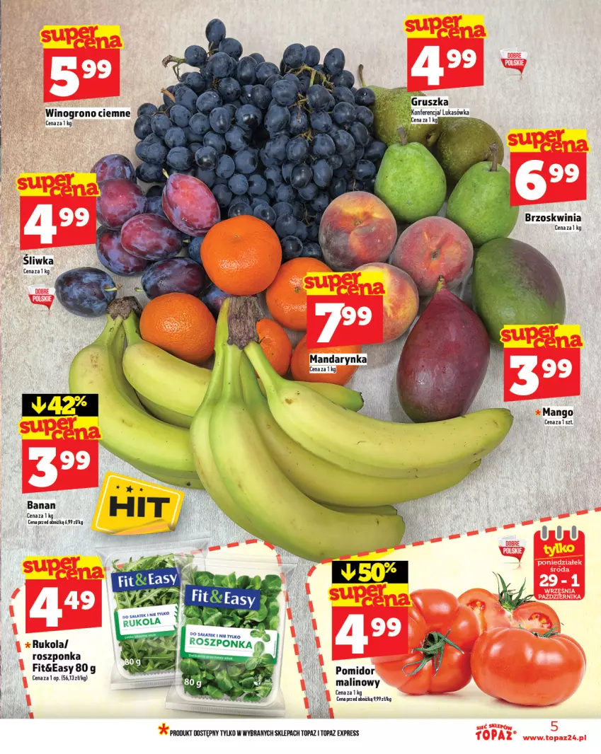 Gazetka promocyjna Topaz - Gazetka - ważna 25.09 do 01.10.2025 - strona 5 - produkty: Roszponka, Rukola, Top, Wino