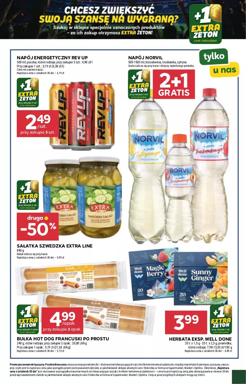 Gazetka promocyjna Stokrotka - Market - ważna 18.06 do 24.06.2026 - strona 6 - produkty: Bułka, Gra, Herbata, Hot dog, Mięso, Napój, Napój energetyczny, Optima, Owoce, Sałat, Sałatka, Warzywa