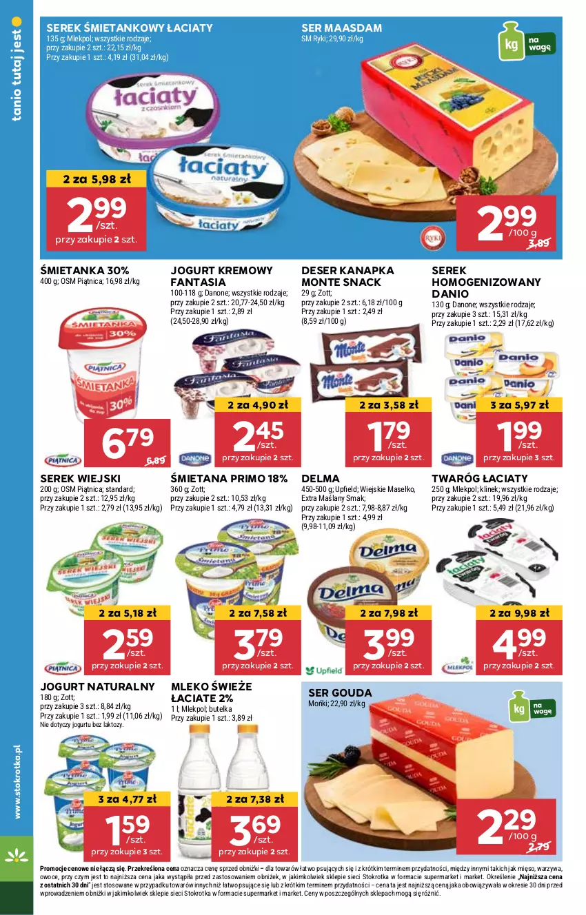 Gazetka promocyjna Stokrotka - Supermarket - ważna 07.11 do 13.11.2024 - strona 12 - produkty: Danio, Danone, Delma, Deser, Fa, Fanta, Gouda, Jogurt, Jogurt naturalny, Maasdam, Mleko, Monte, Owoce, Ser, Serek, Serek homogenizowany, Serek wiejski, Twaróg, Warzywa, Zott