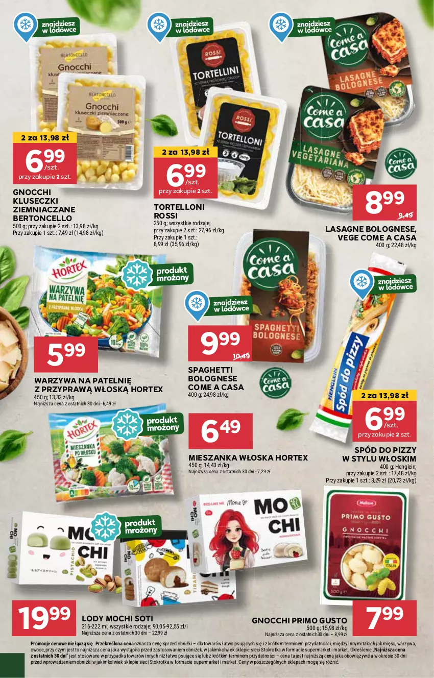 Gazetka promocyjna Stokrotka - Supermarket - ważna 07.11 do 13.11.2024 - strona 16 - produkty: Gnocchi, Hortex, Lasagne, Lasagne bolognese, Lody, Owoce, Spaghetti, Spód do pizzy, Tortelloni, Warzywa