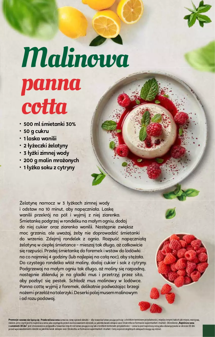 Gazetka promocyjna Stokrotka - Supermarket - ważna 07.11 do 13.11.2024 - strona 18 - produkty: Cukier, Cytryny, Deser, Maliny, Mus, Noż, Olej, Owoce, Panna cotta, Rondel, Ser, Sito, Sok, Stek, Talerz, Talerzyk, Warzywa