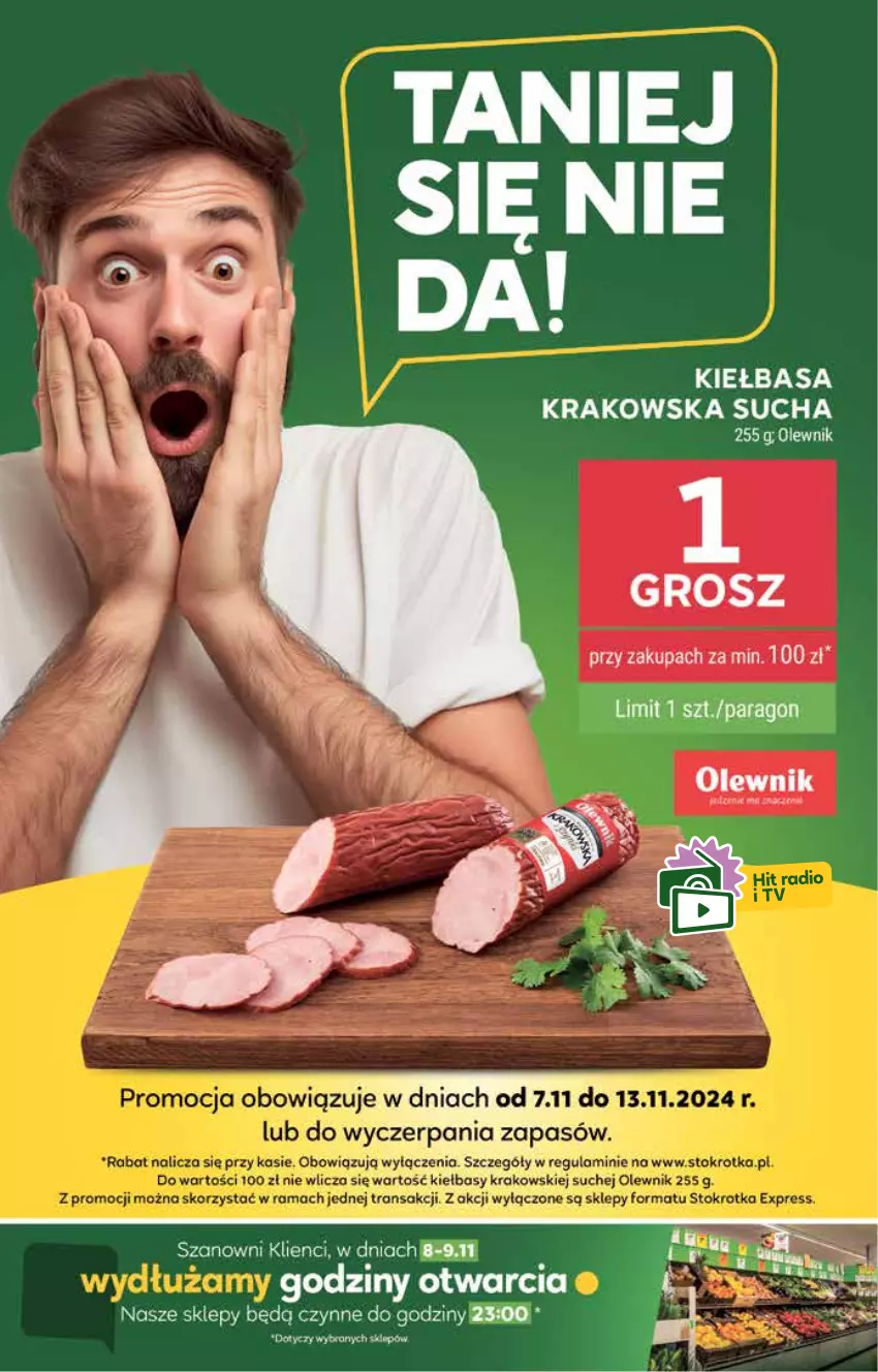 Gazetka promocyjna Stokrotka - Supermarket - ważna 07.11 do 13.11.2024 - strona 4 - produkty: Kiełbasa, Kiełbasa krakowska, Olewnik