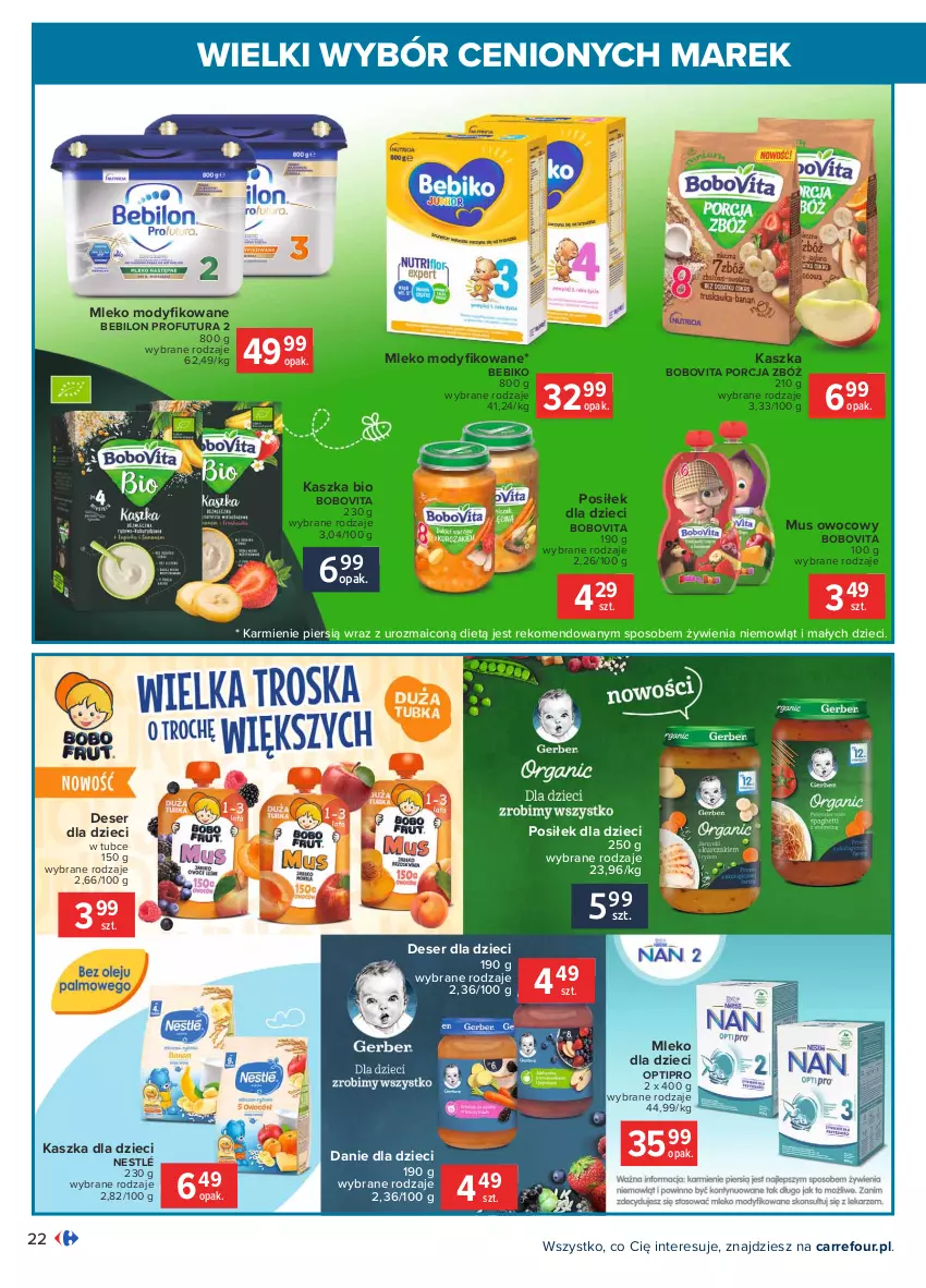 Gazetka promocyjna Carrefour - Gazetka Wielki wybór cenionych marek - ważna 03.05 do 15.05.2021 - strona 22 - produkty: Bebiko, BoboVita, Danie dla dzieci, Deser, Dzieci, Karmi, Mleko, Mleko dla dzieci, Mus, Nestlé, Por, Ser