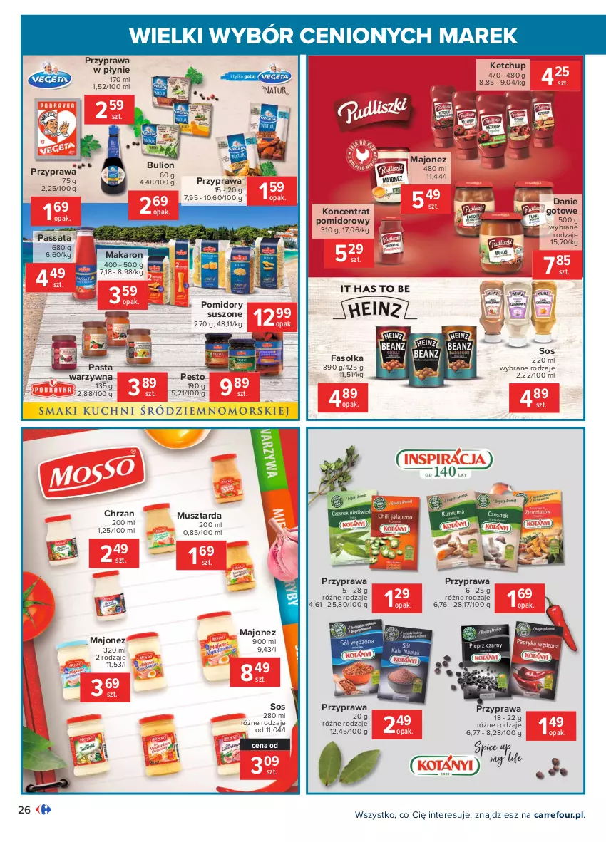 Gazetka promocyjna Carrefour - Gazetka Wielki wybór cenionych marek - ważna 03.05 do 15.05.2021 - strona 26 - produkty: Bulion, Chrzan, Danie gotowe, Fa, Ketchup, Koncentrat pomidorowy, Lion, Majonez, Makaron, Mus, Musztarda, Pasta warzywna, Pesto, Pomidory, Przyprawa w płynie, Sos