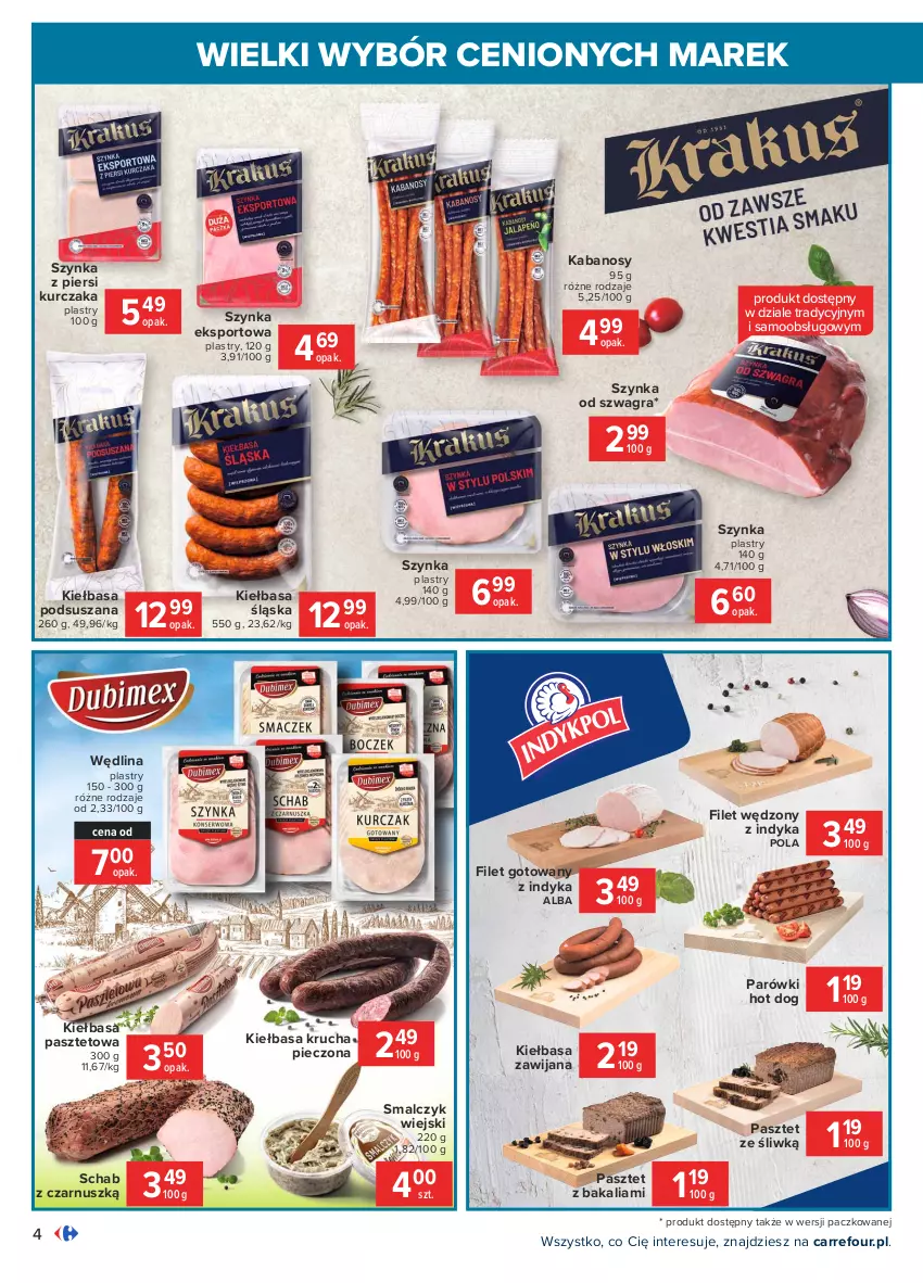 Gazetka promocyjna Carrefour - Gazetka Wielki wybór cenionych marek - ważna 03.05 do 15.05.2021 - strona 4 - produkty: Gra, Hot dog, Kabanos, Kiełbasa, Kiełbasa krucha, Kiełbasa śląska, Kurczak, Parówki, Parówki hot dog, Pasztet, Piec, Por, Sport, Szynka, Wędlina