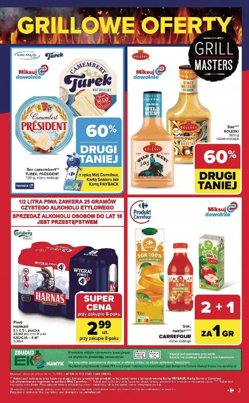 Gazetka promocyjna Carrefour - Gazetka Weekend okazji od czwartku! - ważna 07.05 do 09.05.2026 - strona 3 - produkty: Camembert, Carlsberg, Fa, Harnaś, Kaki, LG, Piwo, Ser