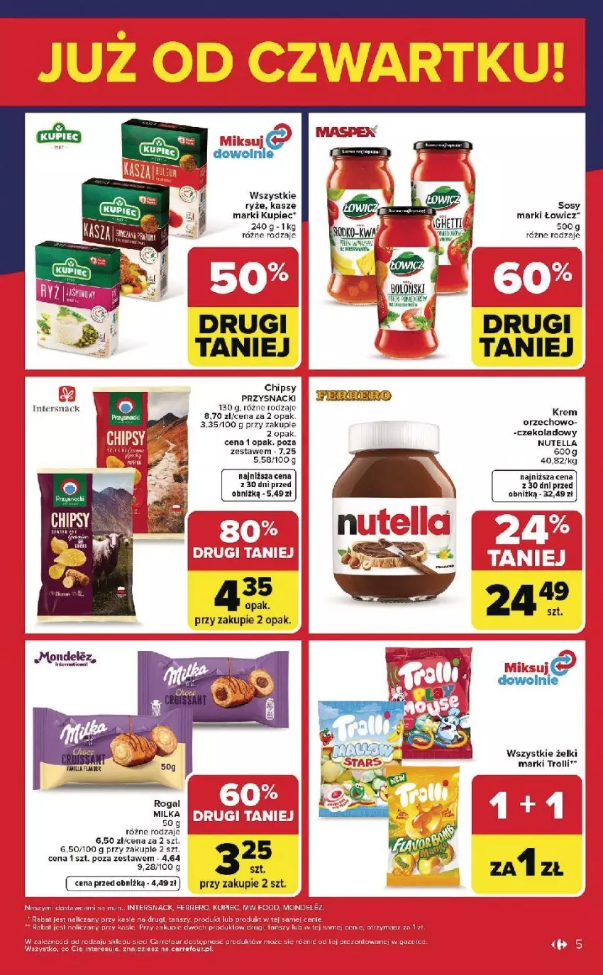 Gazetka promocyjna Carrefour - Gazetka Weekend okazji od czwartku! - ważna 07.05 do 09.05.2026 - strona 5 - produkty: Chipsy, Fa, Jaja, Kupiec, Milka, Nutella, Piec, Przysnacki, Razer, Rogal, Ryż, Sos, Tera