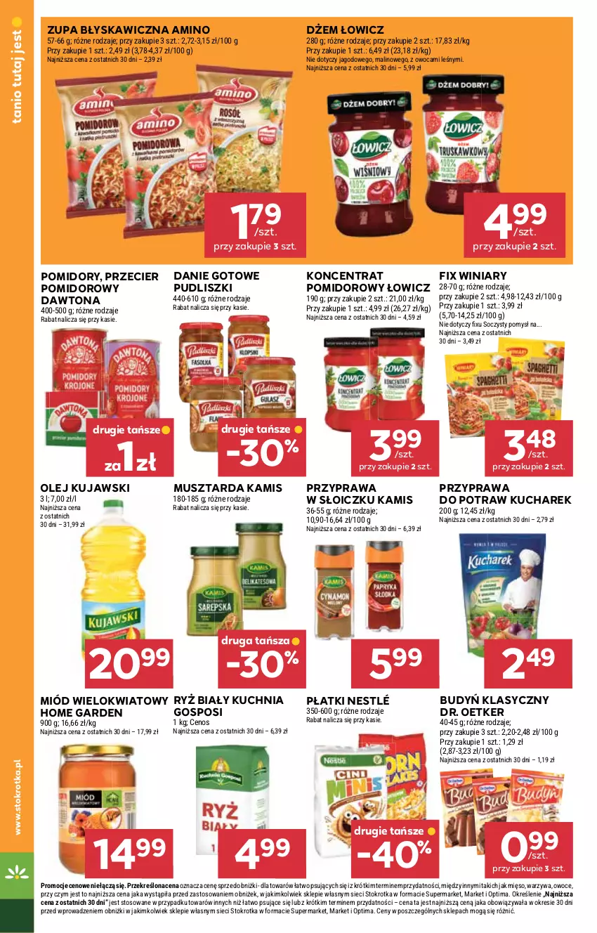 Gazetka promocyjna Stokrotka - Market - ważna 15.01 do 21.01.2026 - strona 12 - produkty: Budyń, Cenos, Danie gotowe, Dawtona, Dr. Oetker, Dżem, Kamis, Kucharek, Kuchnia, Kujawski, Mięso, Miód, Mus, Musztarda, Nestlé, Olej, Optima, Owoce, Pomidory, Przyprawa do potraw, Pudliszki, Ryż, Ryż biały, Warzywa, Winiary, Zupa
