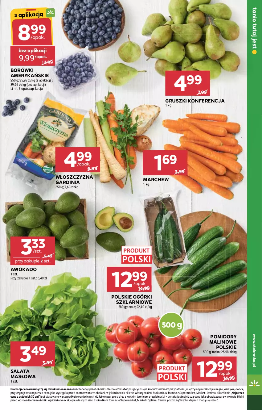 Gazetka promocyjna Stokrotka - Market - ważna 15.01 do 21.01.2026 - strona 7 - produkty: Gruszki, Masło, Mięso, Optima, Owoce, Pomidory, Sałat, Sałata masłowa, Warzywa