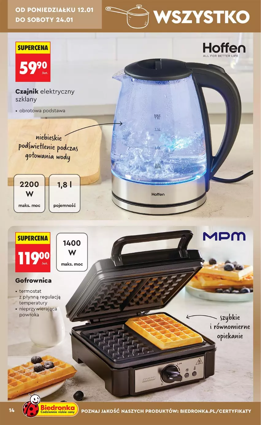 Gazetka promocyjna Biedronka - Okazje Tygodnia - ważna 10.01 do 24.01.2026 - strona 16 - produkty: Czajnik, Czajnik elektryczny, Gofrownica, Termos