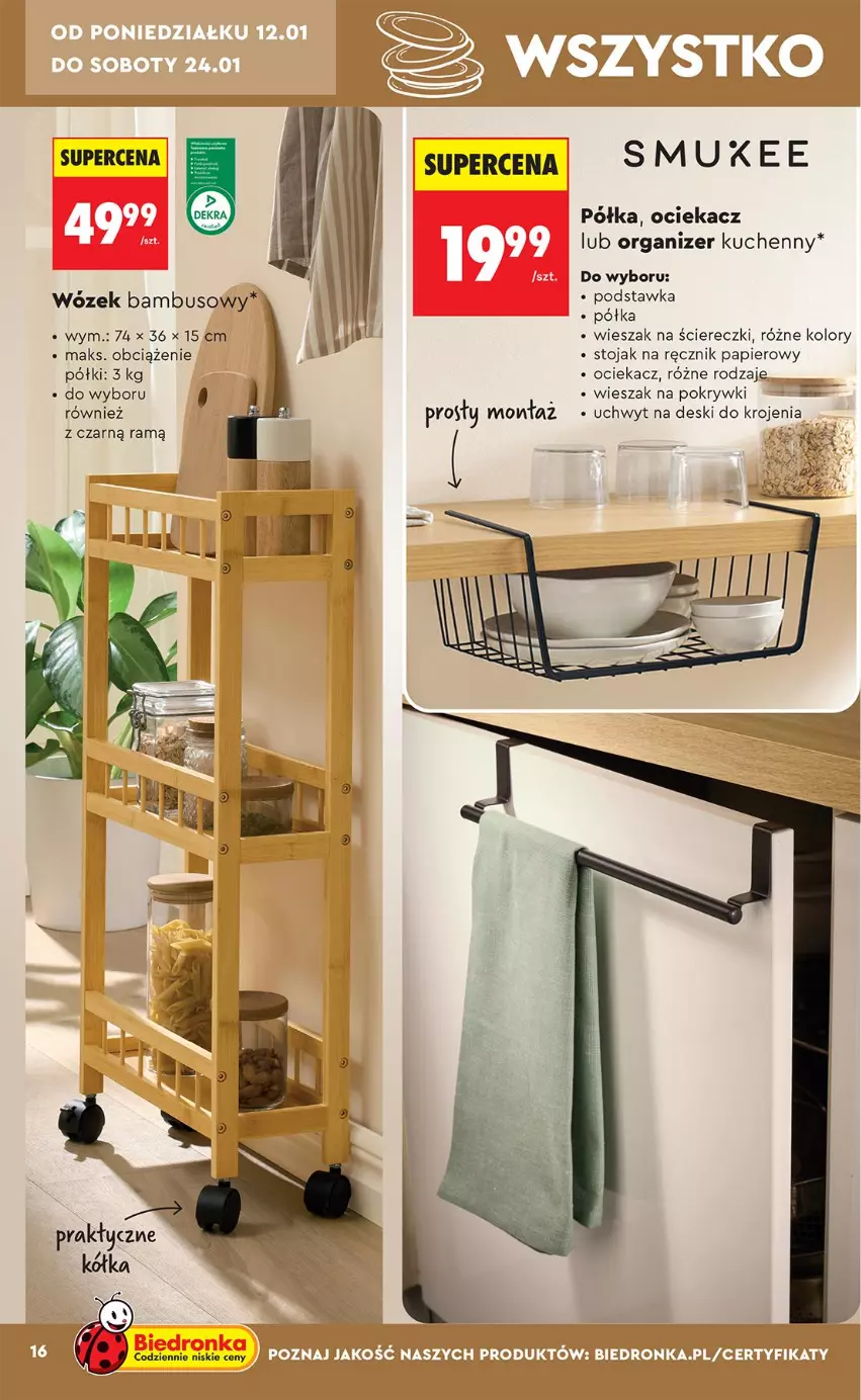 Gazetka promocyjna Biedronka - Okazje Tygodnia - ważna 10.01 do 24.01.2026 - strona 18 - produkty: Dada, Fa, Ociekacz, Organizer, Pajac, Papier, Półka, Ręcznik, Stojak, Wieszak, Wózek