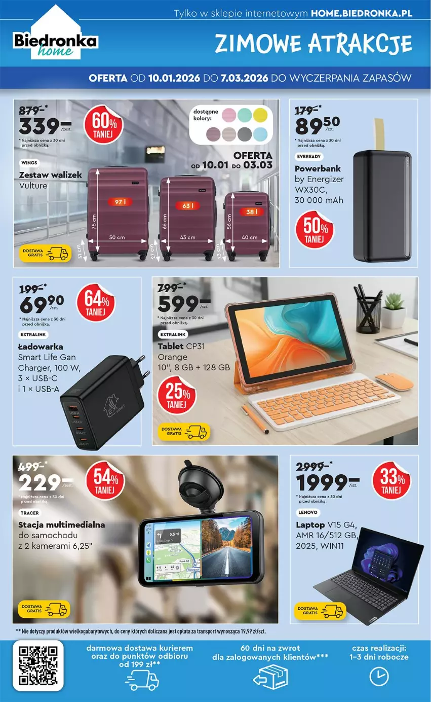 Gazetka promocyjna Biedronka - Okazje Tygodnia - ważna 10.01 do 24.01.2026 - strona 56 - produkty: Acer, Energizer, Fa, Kamera, Lenovo, Powerbank, Tablet, Top, Warka