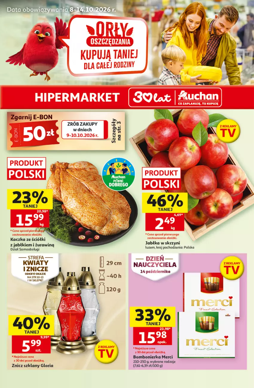 Gazetka promocyjna Auchan - 30 Lat Hipermarket - ważna 08.10 do 14.10.2026 - strona 1 - produkty: Fa, Jabłka, Kaczka, Merci, Znicz